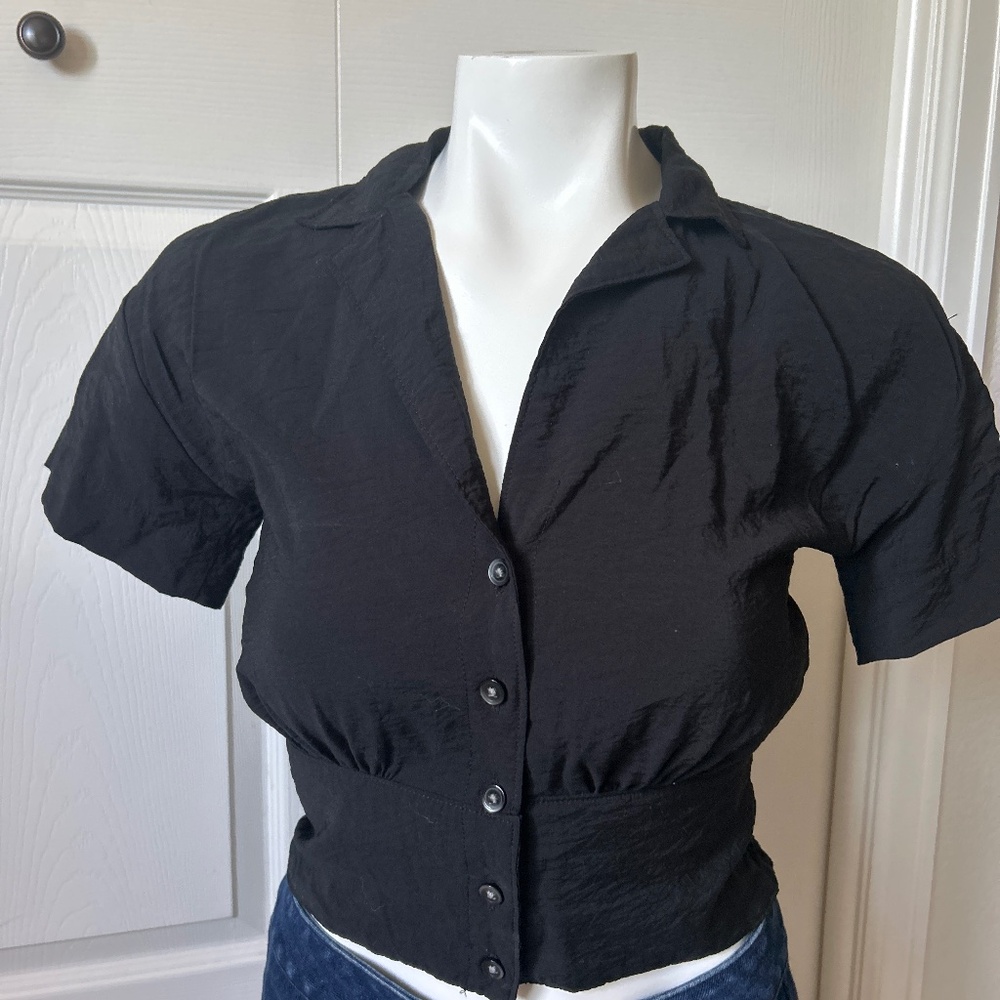 Madewell Women’s Button up Short Sleeve Black Top XXS